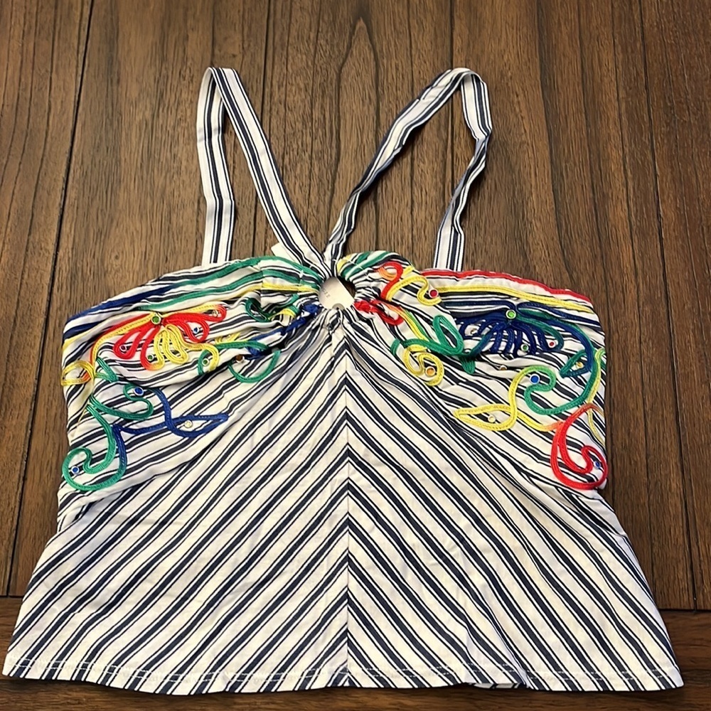 Anthropologie NWT Avril Embroidered Striped Knit Halter Size M. - Picture 10 of 13
